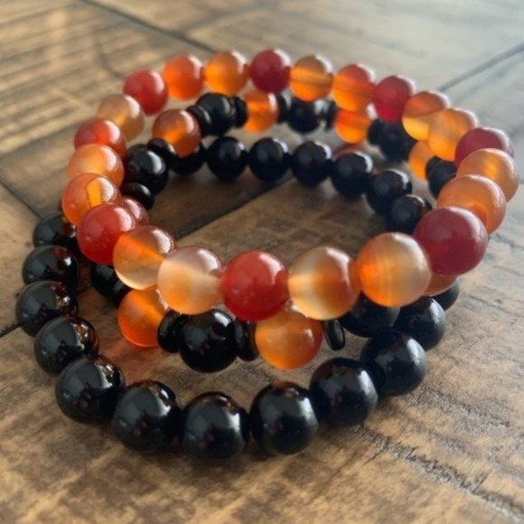 Halloween 8mm  Bracelet Set Carnelian Onyx - Picture 3 of 12